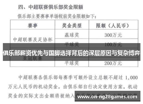 俱乐部薪资优先与国脚选择背后的深层原因与复杂博弈